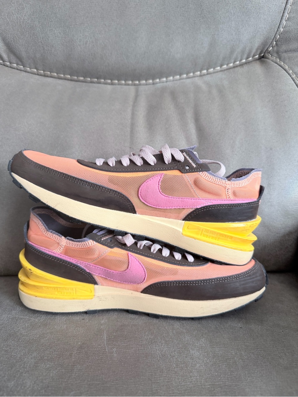 Nike Women’s Pink and Brown Sneakers with Yellow Heel